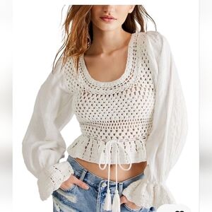 Free People  Megan Off White Crochet Blouse